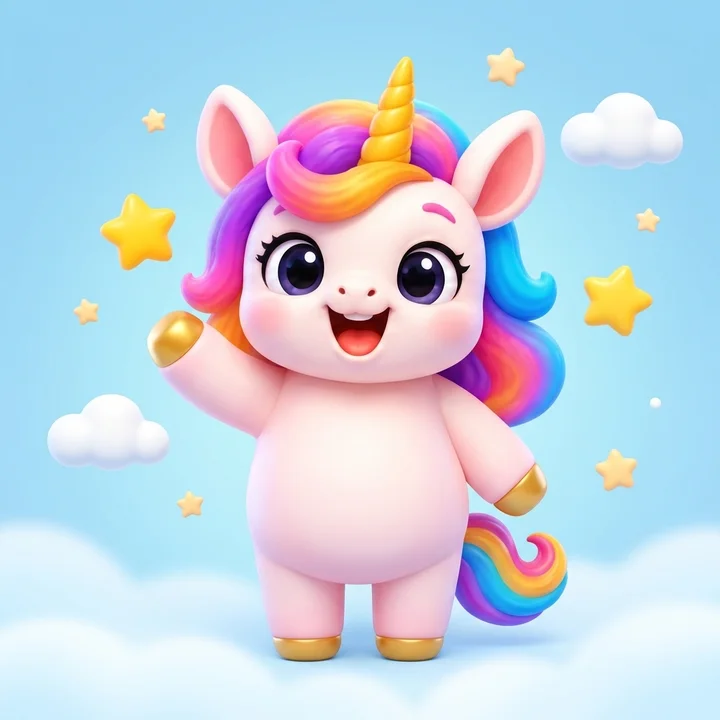 Celi the Unicorn, waving hello
